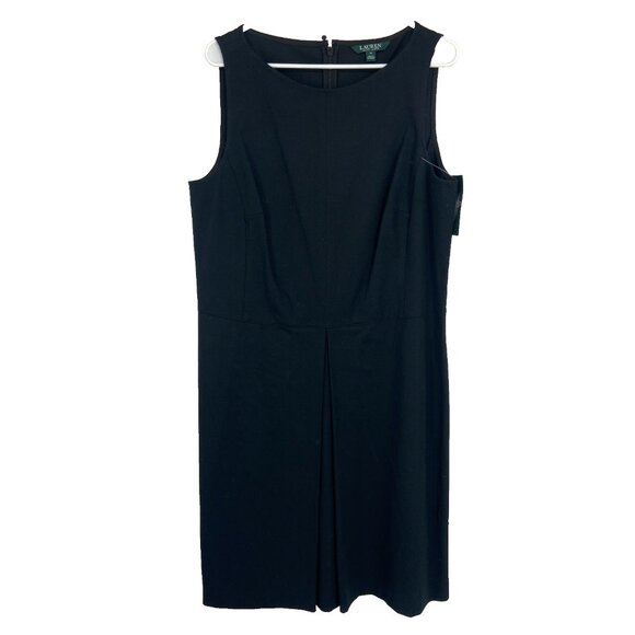 Lauren Ralph Lauren Women 16 Sheath Dress Solid Black Sleeveless Knee Length - Picture 1 of 9